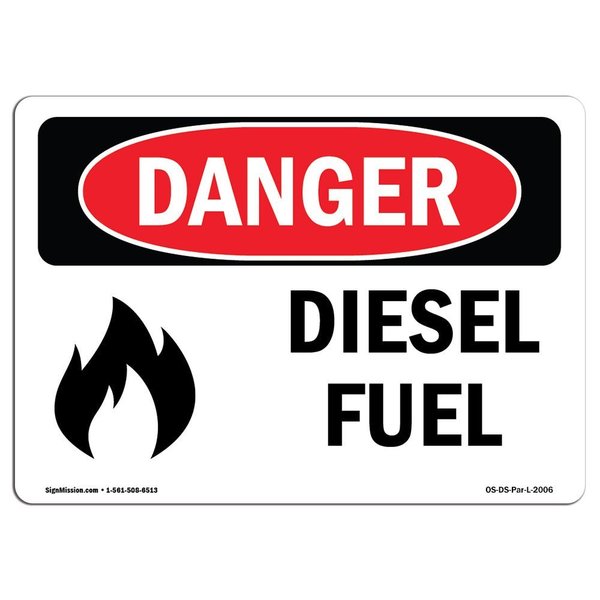 Signmission Safety Sign, OSHA Danger, 18" Height, 24" Width, Rigid Plastic, Diesel Fuel, Landscape OS-DS-P-1824-L-2006